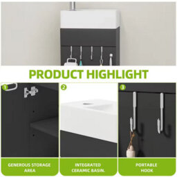 Bathroom Vanity Cabinet In Black With Sink Door And Two Hooks Faucet Not Included - thumbnail 3
