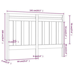 Berkfield Bed Headboard Grey 141X4X100 Cm Solid Wood Pine - thumbnail 6