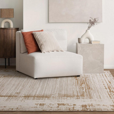 Furniturebox Uk Strata Gold & Cream Sketched Border Rug 200X300 - image 1