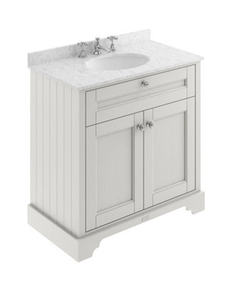 Hudson Reed Floor Standing 2 Door Traditional Vanity Unit With 3 Tap Hole Grey Marble Top & Basin, Timeless Sand, 820 X 470 mm - image 1