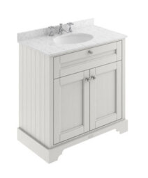 Hudson Reed Floor Standing 2 Door Traditional Vanity Unit With 3 Tap Hole Grey Marble Top & Basin, Timeless Sand, 820 X 470 mm