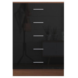Reflect 5 Drawer Chest - Black Gloss & Walnut - Modern Vertical Bedroom Storage Unit - H: 100Cm X W: 70Cm X D: 40Cm - thumbnail 3