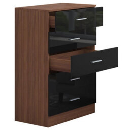 Reflect 5 Drawer Chest - Black Gloss & Walnut - Modern Vertical Bedroom Storage Unit - H: 100Cm X W: 70Cm X D: 40Cm - thumbnail 5