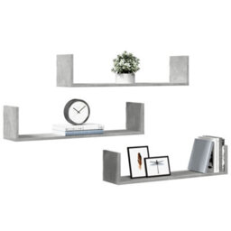 Berkfield Wall Shelves 3 Pcs Concrete Grey 80X18X18 Cm Engineered Wood - thumbnail 3