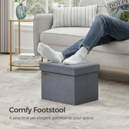 Foldable Ottoman Footstool With Storage Space, Ideal For Dorm Rooms Or Lounges, Slate Grey