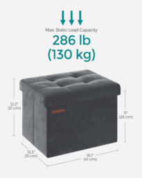 Songmics Foldable Ottoman Footstool With Storage Space, Ideal For Dorm Rooms Or Lounges, Slate Grey - thumbnail 2