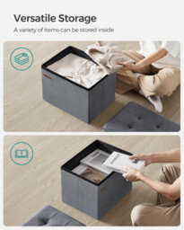 Songmics Foldable Ottoman Footstool With Storage Space, Ideal For Dorm Rooms Or Lounges, Slate Grey - thumbnail 5