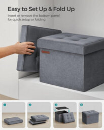 Songmics Foldable Ottoman Footstool With Storage Space, Ideal For Dorm Rooms Or Lounges, Slate Grey - thumbnail 6