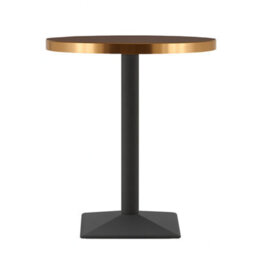 70Cm Round Walnut Bistro Table With Brushed Gold Edge & Black Square Pedestal Base - thumbnail 3