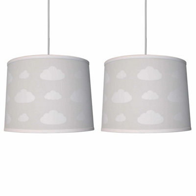 Set Of 2 Modern Clouds Easy Fit Pendant Grey Ceiling Lightshades Nursery Bedroom - image 1