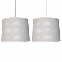 Set Of 2 Modern Clouds Easy Fit Pendant Grey Ceiling Lightshades Nursery Bedroom - thumbnail 1