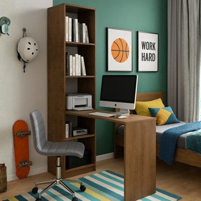 Compact Desk B1 With Universal Side Integrated Shelving For Home And Office Dark Ash With Led Lamp - image 1