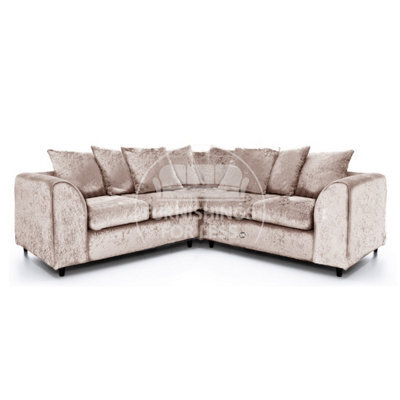 Furnishings For Less UK Crystal Crushed Velvet Fabric 5 Seater L Shaped Corner Sofa  Mink - Scatter Back - image 1