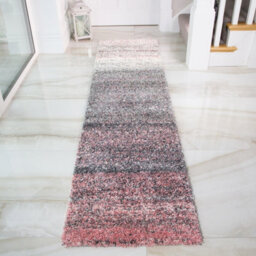Loomed Super Soft Blush Pink Grey Mottled Striped Shaggy Runner Rug 60X240Cm - thumbnail 2