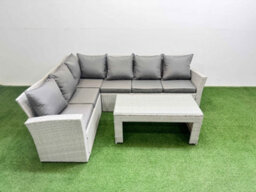 Fimous Rattan Garden Furniture Set Outdoor 6 Seater Corner Sofa Sets With Oblong Coffee Table Light Grey Mixed - thumbnail 2