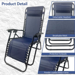 Birchtree Zero Gravity Chairs Sun Recliner Adjustable Chairs Folding Table Set Reclining Loungers Drink Holder Blue - thumbnail 5