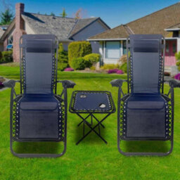 Birchtree Zero Gravity Chairs Sun Recliner Adjustable Chairs Folding Table Set Reclining Loungers Drink Holder Blue - thumbnail 1