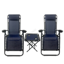 Birchtree Zero Gravity Chairs Sun Recliner Adjustable Chairs Folding Table Set Reclining Loungers Drink Holder Blue - thumbnail 2