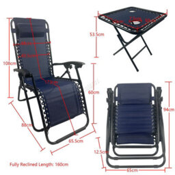 Birchtree Zero Gravity Chairs Sun Recliner Adjustable Chairs Folding Table Set Reclining Loungers Drink Holder Blue - thumbnail 3