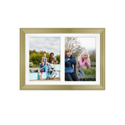 AK Frames 20X14 Gold Classic Multi Photo Frame With White Mount - Holds 2 Apertures (2X) A4 Photos