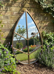 Deenz Leaf Shape Garden Mirror Plastic Framed Indoor/outdoor Use Wall Mount Patio Spaces Floral Vanity Display Black Gold 76X42 Cm - thumbnail 1
