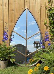 Deenz Leaf Shape Garden Mirror Plastic Framed Indoor/outdoor Use Wall Mount Patio Spaces Floral Vanity Display Black Gold 76X42 Cm - thumbnail 2