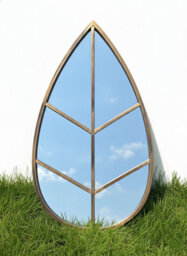 Deenz Leaf Shape Garden Mirror Plastic Framed Indoor/outdoor Use Wall Mount Patio Spaces Floral Vanity Display Black Gold 76X42 Cm - thumbnail 3