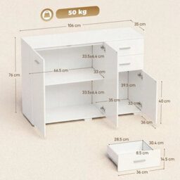 Modern Sideboard Kitchen Storage Cabinet 2 Drawers, 3 Doors, White - thumbnail 2