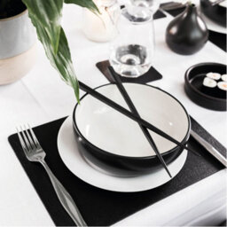 Lara-May Set Of 8 Jet Black Recycled Leather Placemats And 8 Leather Coasters - thumbnail 3