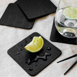 Lara-May Set Of 8 Jet Black Recycled Leather Placemats And 8 Leather Coasters - thumbnail 2