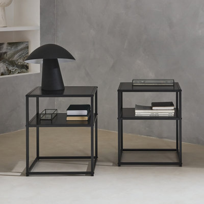 Sweeek - Pair Of 2 Black Metal Bedside Table With Shelf Industrielle Black 43X40X52 Cm - image 1