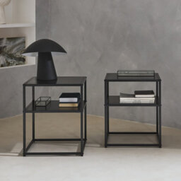 Sweeek - Pair Of 2 Black Metal Bedside Table With Shelf Industrielle Black 43X40X52 Cm - thumbnail 1