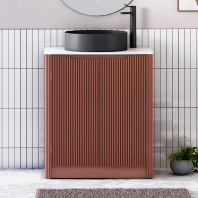 Royal Bathrooms Avenza 600mm Terracotta Clay Floor Standing Bathroom Vanity Unit 2 Door With Art Round Black Basin