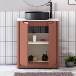 Royal Bathrooms Avenza 600mm Terracotta Clay Floor Standing Bathroom Vanity Unit 2 Door With Art Round Black Basin - thumbnail 5