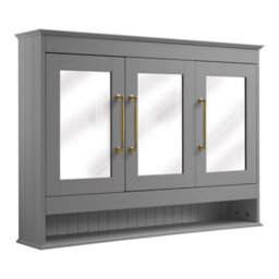 Homestylestore 1050 X 750mm Light Grey Wall Mounted Mirrored Door Bathroom Cabinet And Aged Gold T Bar Handles