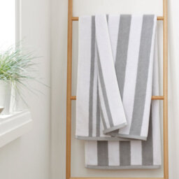 Bianca Fine Linens Reversible Stripe Cotton Jacquard Bath Sheet Grey - thumbnail 1