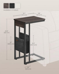 C-Shaped Bedside Table With Fabric Storage Bag, End Table, Adjustable Feet And Swivel Castors, Living Room, Ash Brown - thumbnail 2