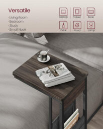 C-Shaped Bedside Table With Fabric Storage Bag, End Table, Adjustable Feet And Swivel Castors, Living Room, Ash Brown - thumbnail 4