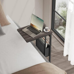 C-Shaped Bedside Table With Fabric Storage Bag, End Table, Adjustable Feet And Swivel Castors, Living Room, Ash Brown