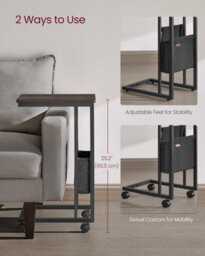 C-Shaped Bedside Table With Fabric Storage Bag, End Table, Adjustable Feet And Swivel Castors, Living Room, Ash Brown - thumbnail 3