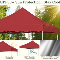 Waterproof Garden Bbq Gazebo Top Cover Roof Replacement Fabric Tent Canopy 3X3M Red - thumbnail 4