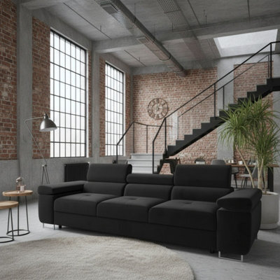 Torezio 3 Seater Sofa Bed With Adjustable Headrests And Dolphin Mechanism Black - image 1