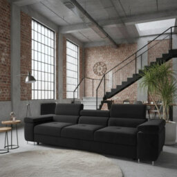 Torezio 3 Seater Sofa Bed With Adjustable Headrests And Dolphin Mechanism Black