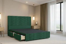 "Nexus Verona Emerald Plush Divan Bed Base 2 Drawers Left Side With 54"" Floor Standing Headboard 12"" Footboard 5' King"