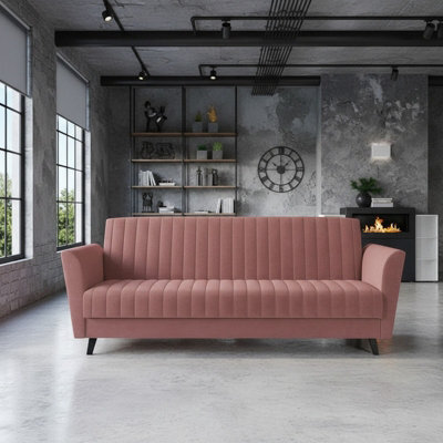 Vinti 3 Seater Fabric Sofa Bed With Storage Compartment Fold Out Sleeping Function Modern Living Room Design Pink - image 1