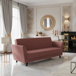 Vinti 3 Seater Fabric Sofa Bed With Storage Compartment Fold Out Sleeping Function Modern Living Room Design Pink - thumbnail 2