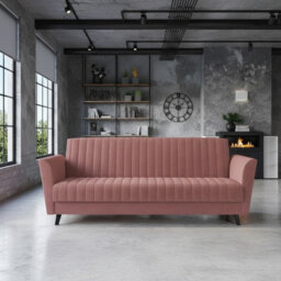 Vinti 3 Seater Fabric Sofa Bed With Storage Compartment Fold Out Sleeping Function Modern Living Room Design Pink - thumbnail 1