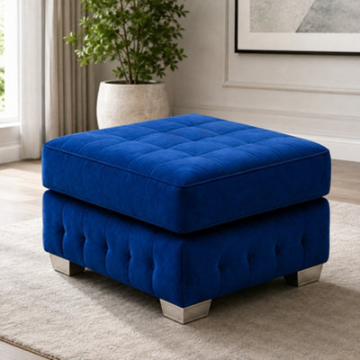 Stratus Interiors Layla Luxury Upholstered Ottoman With Metal Stud Detailing, Deep Button Tufted Accent Seat For Living Room - Blue - Footstool - image 1