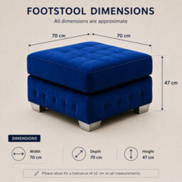 Stratus Interiors Layla Luxury Upholstered Ottoman With Metal Stud Detailing, Deep Button Tufted Accent Seat For Living Room - Blue - Footstool - thumbnail 4
