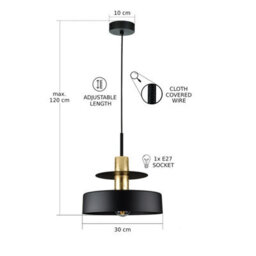 Luminosa Lighting Luminosa Solea Dome Pendant Ceiling Light Black, Gold 1X E27 - thumbnail 3
